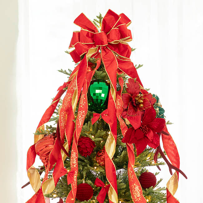 Pre-Made Bow Luxury Tree Topper Velvet Red (33Wx113Lcm)
