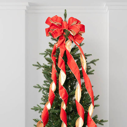 Pre-Made Bow Luxury Tree Topper Velvet Red (33Wx113Lcm)