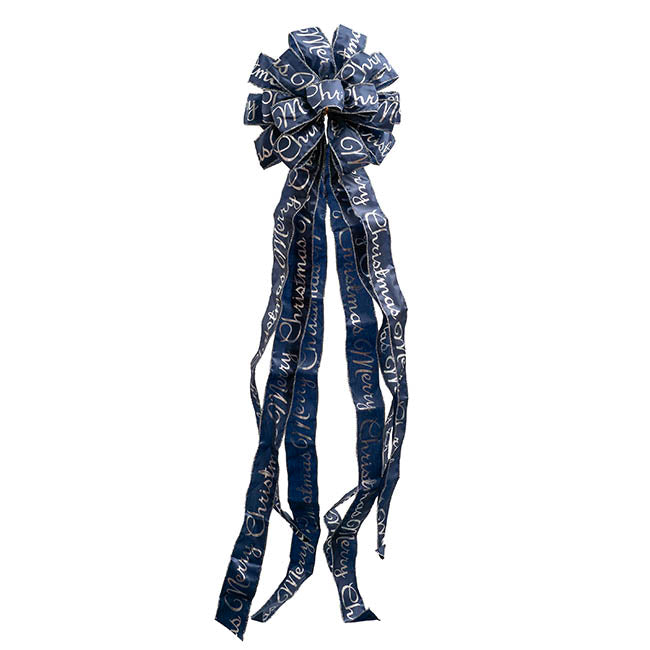 Pre-Made Bow Luxury Tree Topper Navy & Silver (33Wx113Lcm)