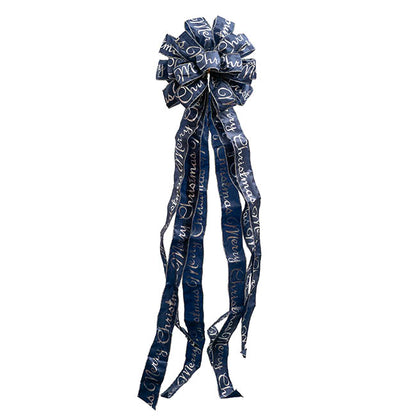 Pre-Made Bow Luxury Tree Topper Navy & Silver (33Wx113Lcm)