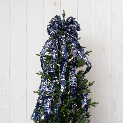 Pre-Made Bow Luxury Tree Topper Navy & Silver (33Wx113Lcm)