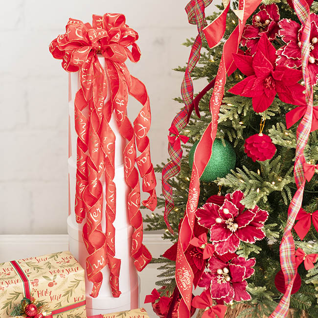 Pre-Made Bow Luxury Tree Topper Red & Gold (33Wx113Lcm)