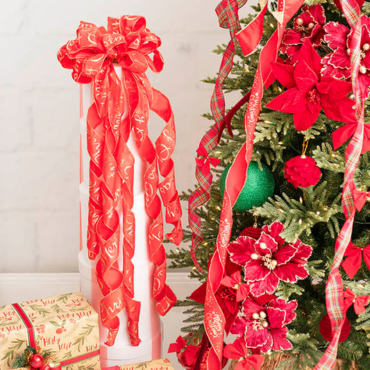 Pre-Made Bow Luxury Tree Topper Red & Gold (33Wx113Lcm)