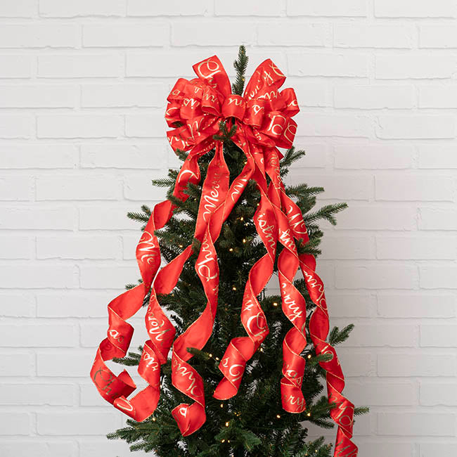 Pre-Made Bow Luxury Tree Topper Red & Gold (33Wx113Lcm)