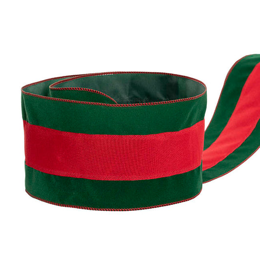 Ribbon Velvet Christmas Stripe Wired Red Green (120mmx10m)