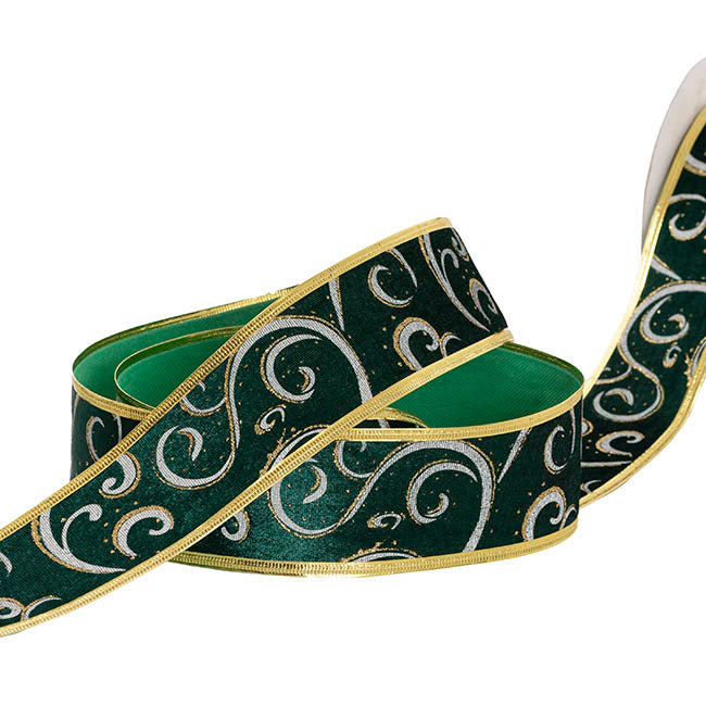 Ribbon Velvet Swirl Sonic Edge Green Gold (60mmx20m)