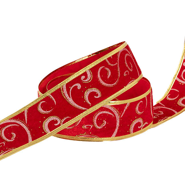 Ribbon Velvet Swirl Sonic Edge Red Gold (60mmx20m)