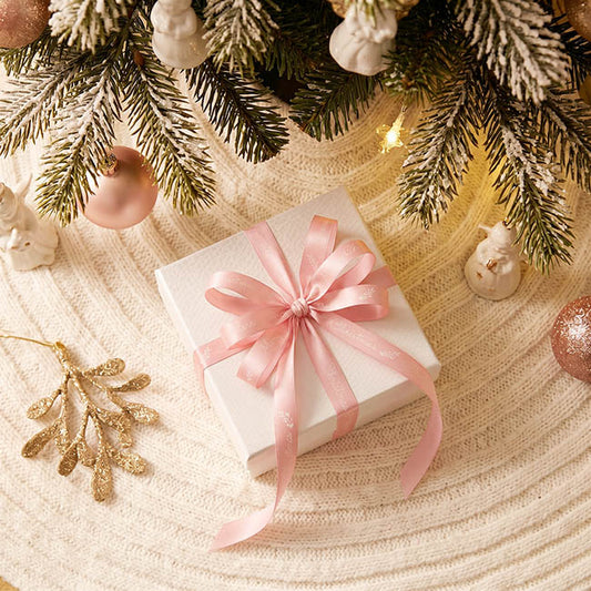 Ribbon Satin Merry Christmas Mistletoe White Pink (15mmx20m)
