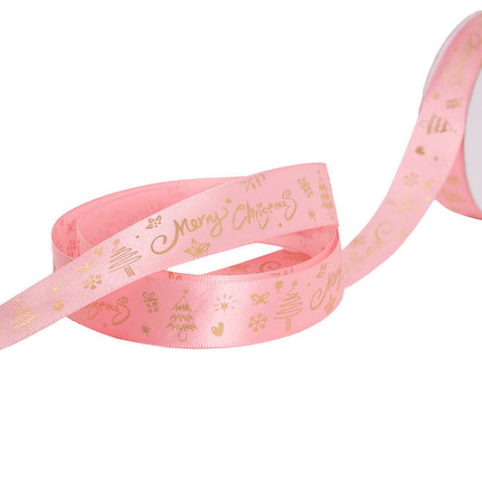 Ribbon Satin Merry Christmas Decorations Pink (25mmx20m)