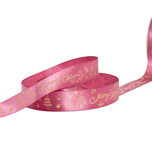 Ribbon Satin Merry Christmas Decorations Plum (25mmx20m)