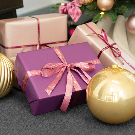 Ribbon Satin Merry Christmas Decorations Plum (25mmx20m)