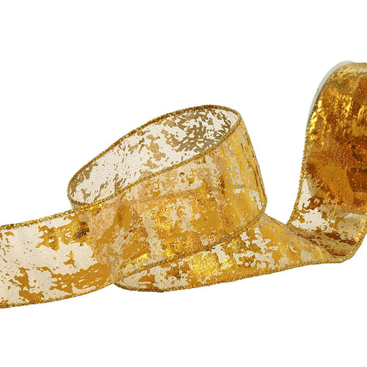 Ribbon Organza Wire Edge Flecked Gold (60mmx20m)