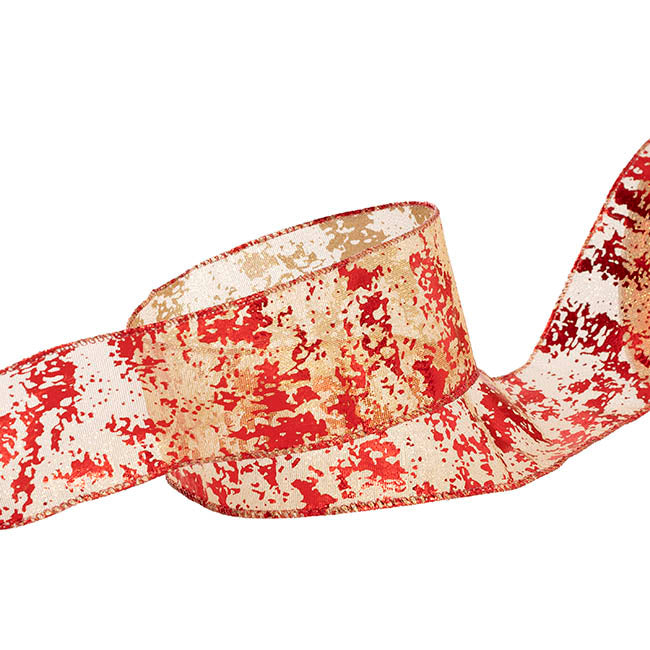 Ribbon Organza Wire Edge Flecked Red Gold (60mmx20m)
