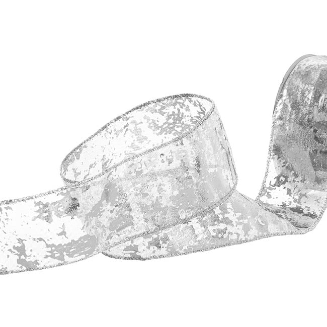 Ribbon Organza Wire Edge Flecked Silver (60mmx20m)