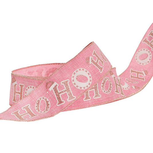 Ribbon Linen Wire Edge HOHOHO Gold White Pink (60mmx20m)