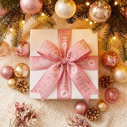 Ribbon Linen Wire Edge HOHOHO Gold White Pink (60mmx20m)