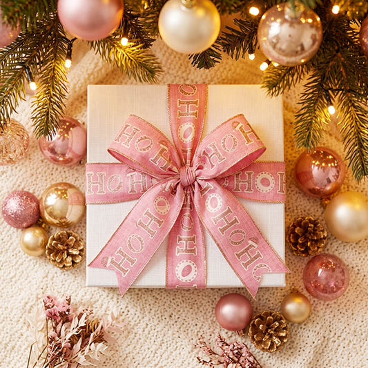 Ribbon Linen Wire Edge HOHOHO Gold White Pink (60mmx20m)