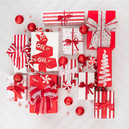 Ribbon Linen Wire Edge HOHOHO Gold White Red (60mmx20m)