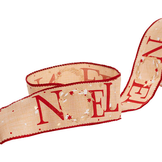 Ribbon Linen Wire Edge NOEL Natural (60mmx20m)