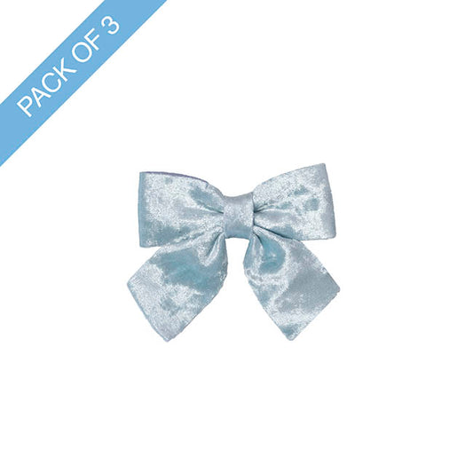 Pre-Made Bow Crushed Velvet Small Pack 3 Ice Blue (9x12cm)