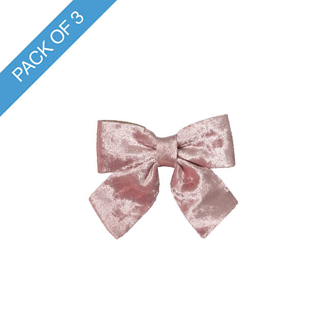 Pre-Made Bow Crushed Velvet Small Pack 3 Ice Pink (9x12cm)