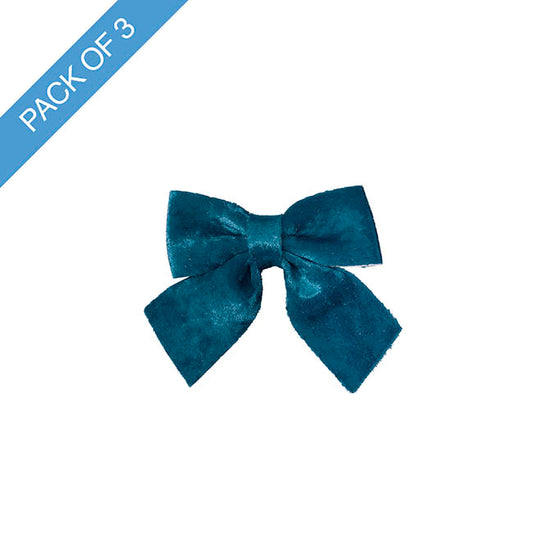 Pre-Made Bow Crushed Velvet Small Pack 3 Navy (9x12cm)