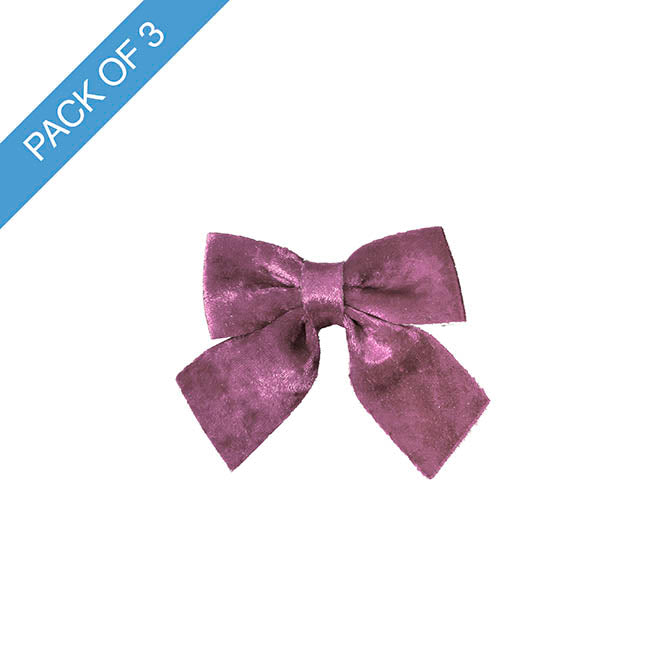 Pre-Made Bow Crushed Velvet Small Pack 3 Plum (9x12cm)