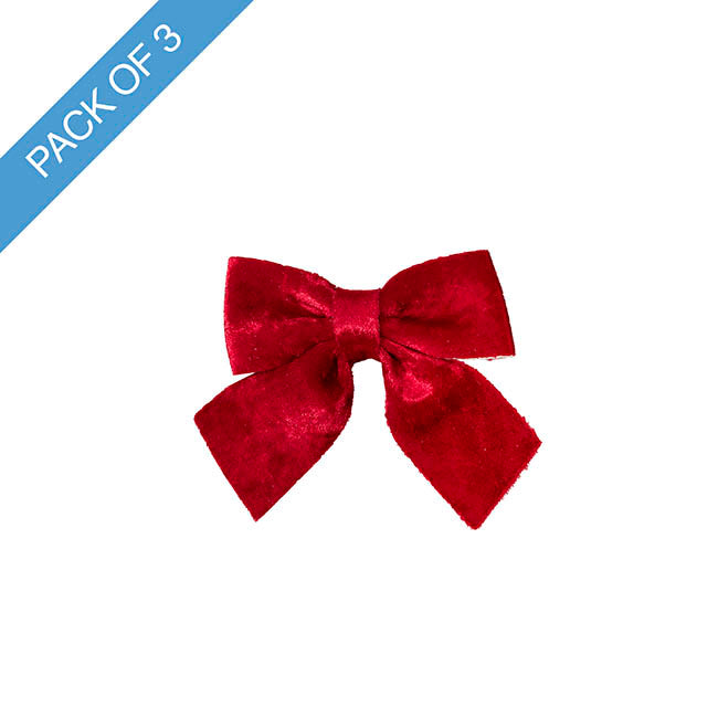 Pre-Made Bow Crushed Velvet Small Pack 3 Berry Red (9x12cm)