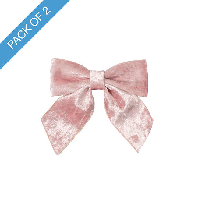 Pre-Made Bow Crushed Velvet Medium Pk2 Ice Pink (14Wx19cm)