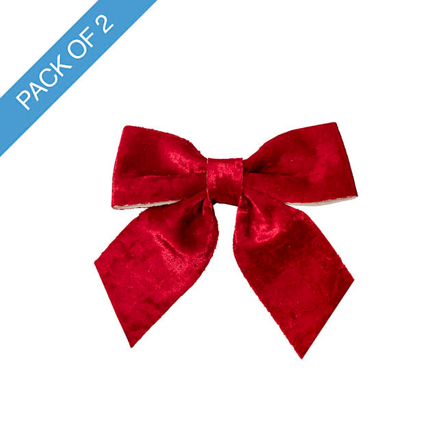 Pre-Made Bow Crushed Velvet Medium Pk2 Berry Red (14Wx19cm)
