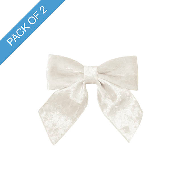 Pre-Made Bow Crushed Velvet Medium Pk2 Snow White (14Wx19cm)