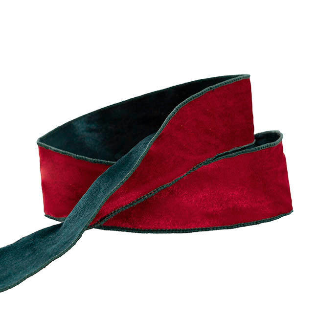 Ribbon Velvet Duo Wire Edge Red & Green (60mmx10m)