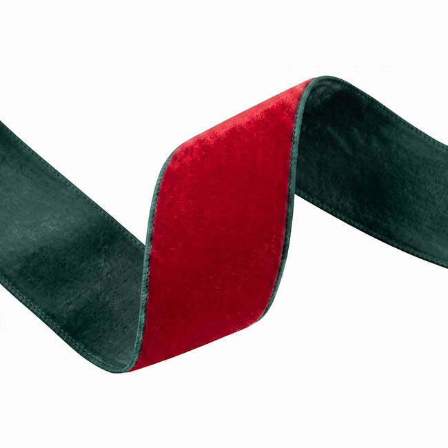 Ribbon Velvet Duo Wire Edge Red & Green (60mmx10m)