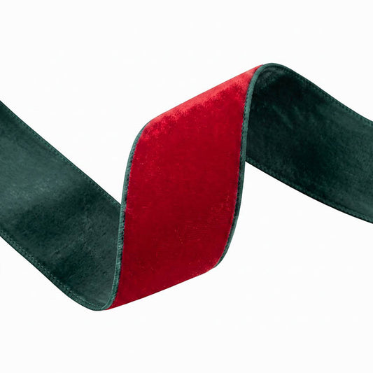 Ribbon Velvet Duo Wire Edge Red & Green (60mmx10m)