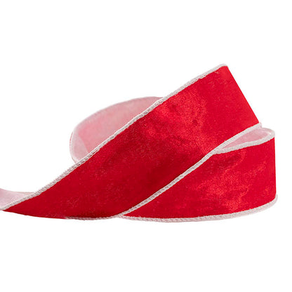 Ribbon Velvet Duo Wire Edge Red & White (60mmx10m)