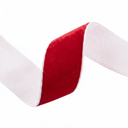 Ribbon Velvet Duo Wire Edge Red & White (60mmx10m)