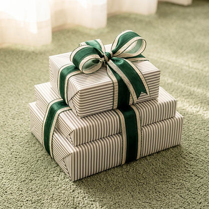 Ribbon Velvet Wire Edge Stripe Green & White (60mmx10m)