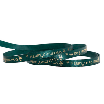 Ribbon Satin Merry Christmas Deer Gold Foil Green (10mmx20m)