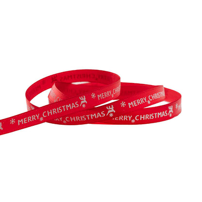Ribbon Satin Merry Christmas & Deer White Red (10mmx20m)