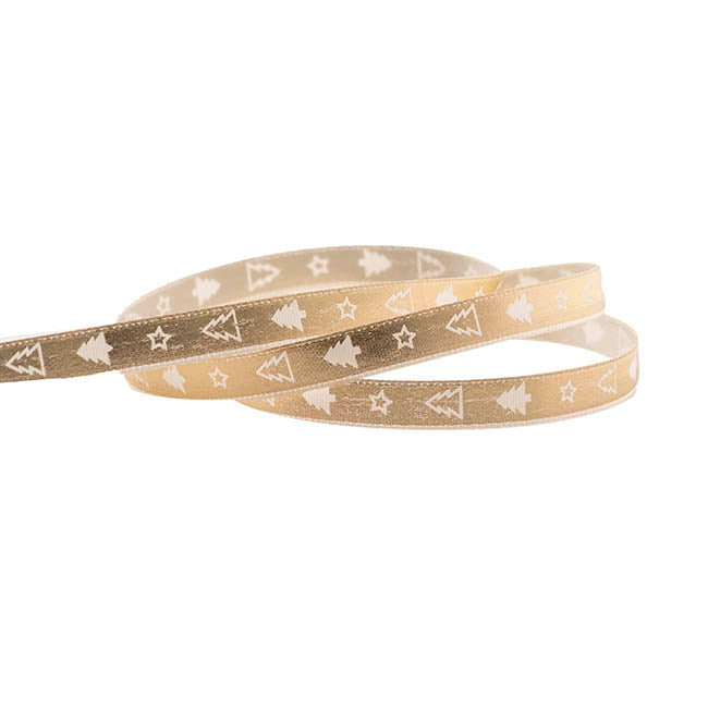 Ribbon Satin Tree & Star Solid Gold Foil Ivory (10mmx20m)