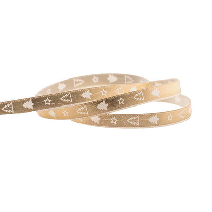 Ribbon Satin Tree & Star Solid Gold Foil Ivory (10mmx20m)