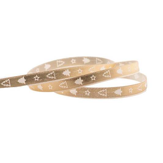 Ribbon Satin Tree & Star Solid Gold Foil Ivory (10mmx20m)