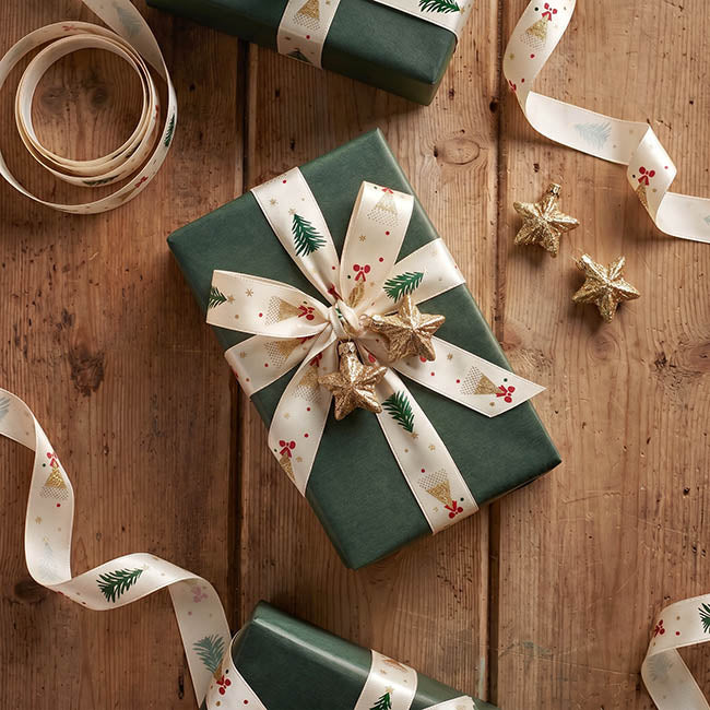 Ribbon Satin Christmas Tree & Bow Cream (15mmx20m)