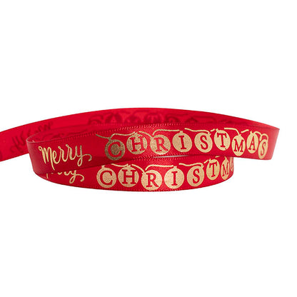 Ribbon Satin Merry Xmas Baubles Gold Burgundy (15mmx20m)
