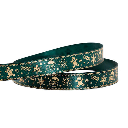 Ribbon Satin Christmas Motif Gold Foil Green (15mmx20m)
