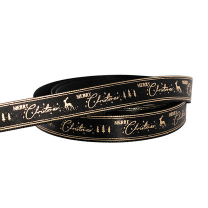 Ribbon Satin Merry Christmas Gold Elegance Black (15mmx20m)