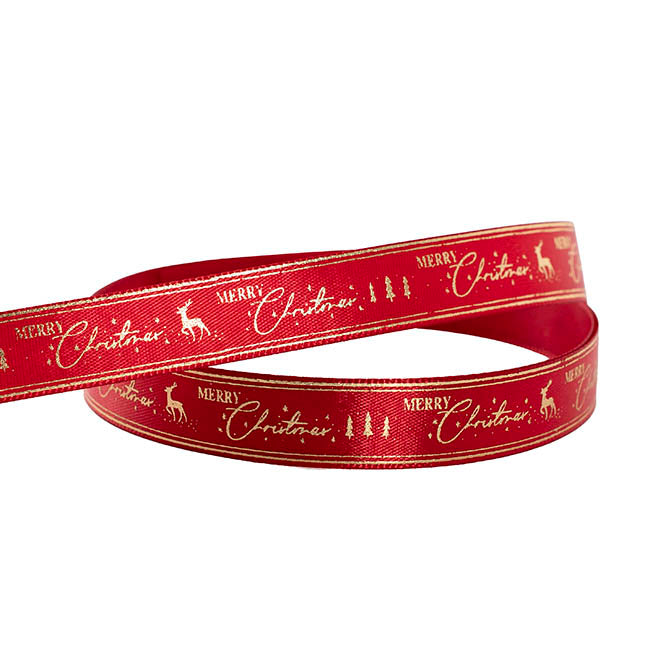 Ribbon Satin Merry Xmas Gold Elegance Burgundy (15mmx20m)