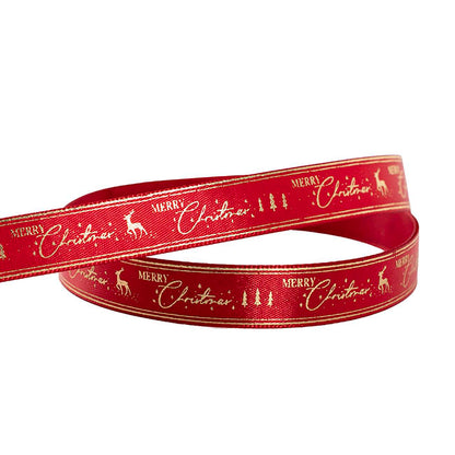 Ribbon Satin Merry Xmas Gold Elegance Burgundy (15mmx20m)