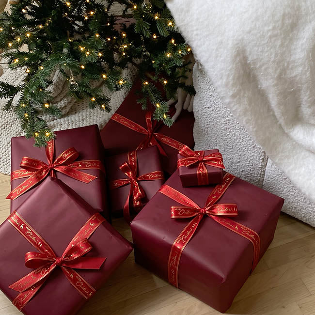 Ribbon Satin Merry Xmas Gold Elegance Burgundy (15mmx20m)