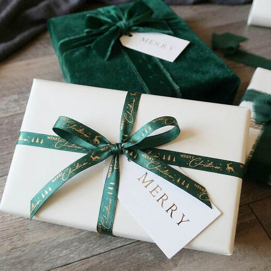 Ribbon Satin Merry Christmas Gold Elegance Green (15mmx20m)